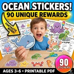 90 Whimsical Ocean Reward Stickers | Printable Motivational Decals for Kids (Ages 3-6) | Early Childhood Milestones
